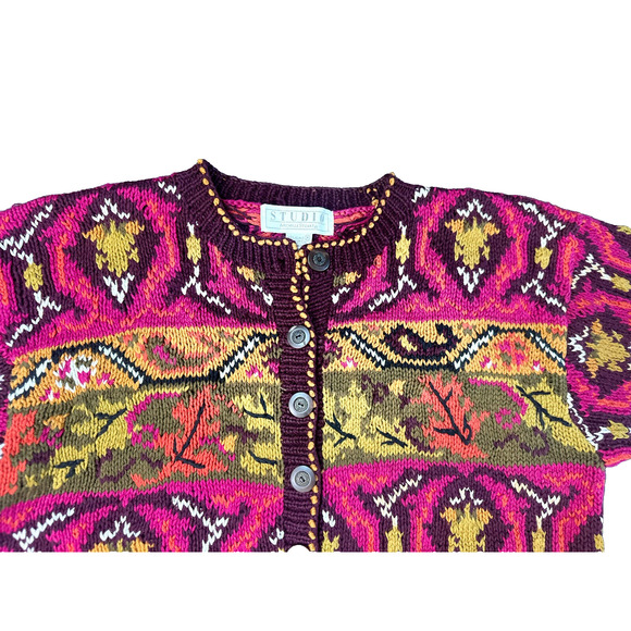 Michelle Stuart Studio VTG Cardigan Sweater Fall‎ Boho Retro Granmacore ~ M - Picture 1 of 4